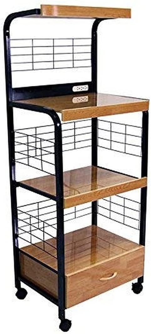 Portable Black Microwave Cart with 2 Outlets - Mobile Convenience!