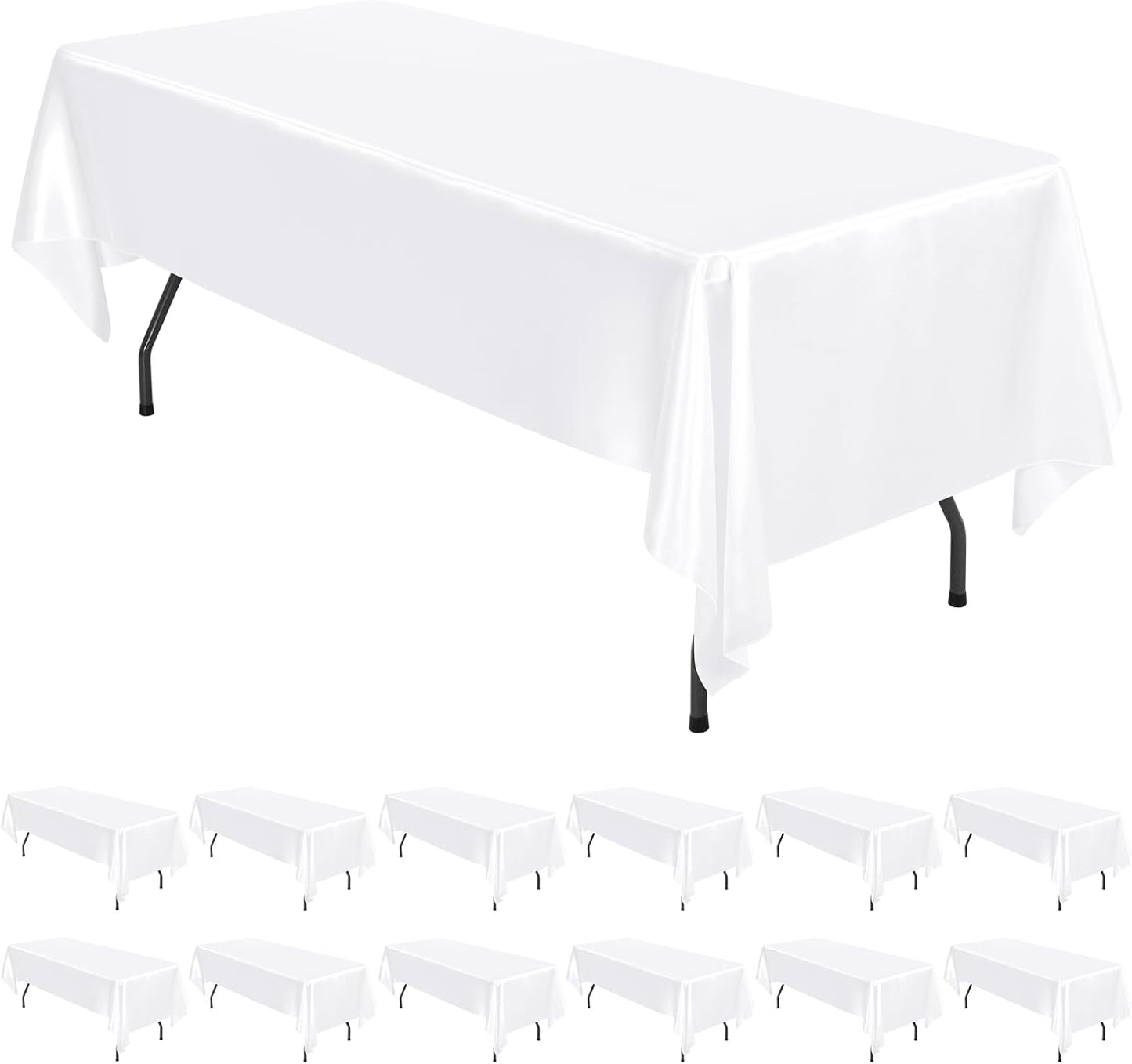 12 Pack White Satin Tablecloth for Elegant Events and Decor