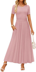 ZESICA Women's Summer Short Sleeve Maxi Dress with Pockets