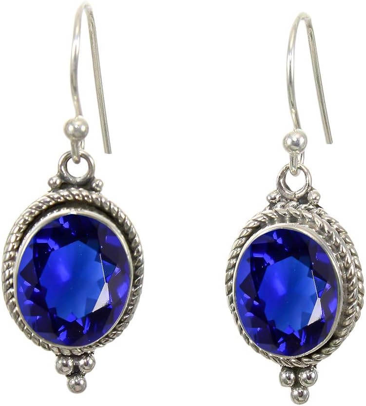 925 Sterling Silver Dangle Drop Earrings with Blue Gemstone