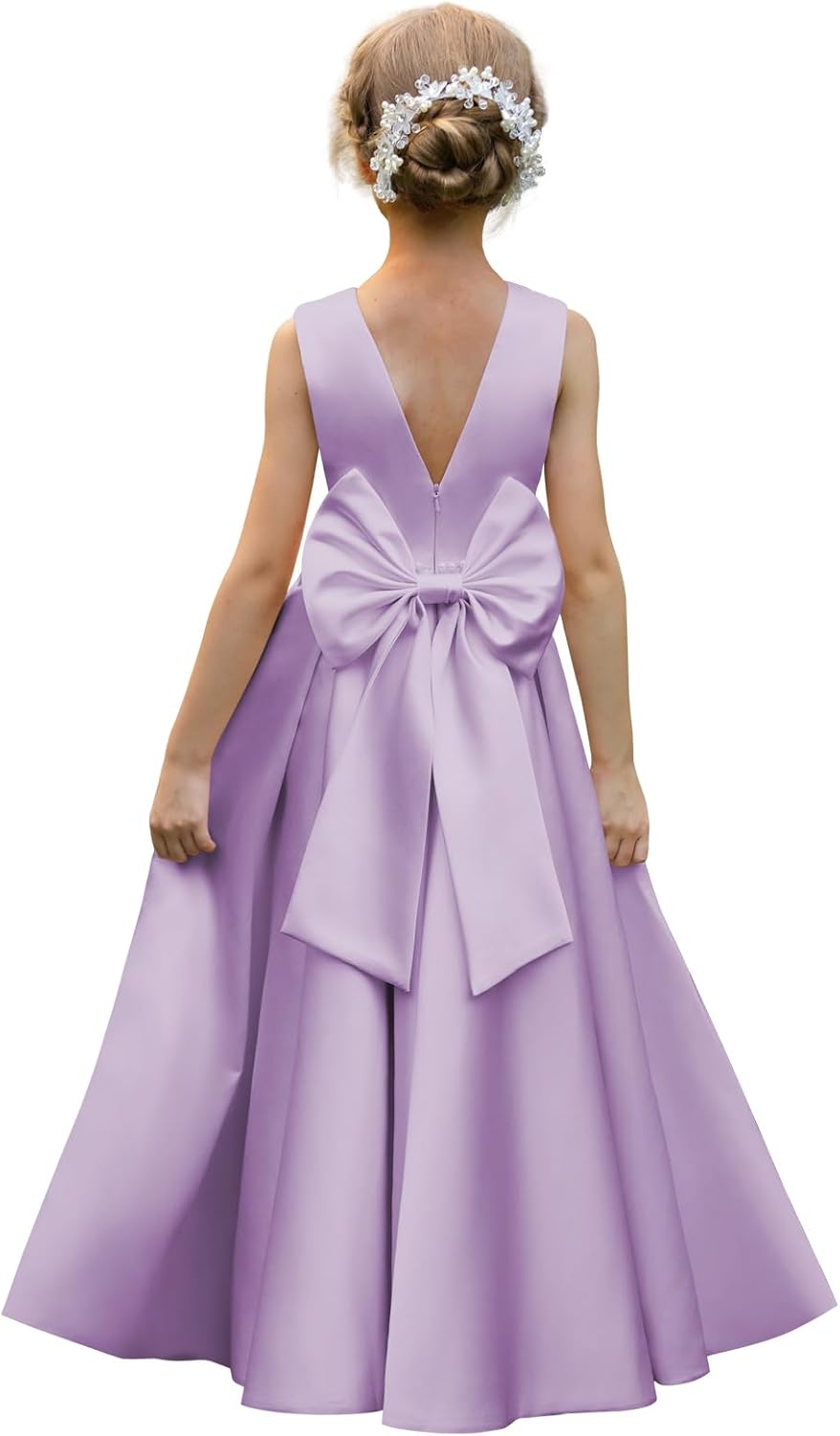 Satin Flower Girl Dresses for Wedding Backless Princess Gowns