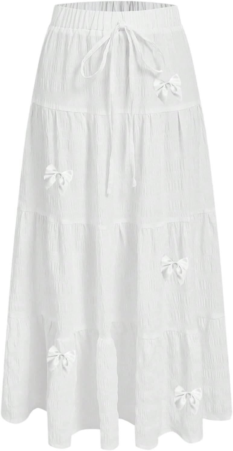 Verdusa Women's Boho Skirt Flowy Flared Ruffle Maxi Skirt