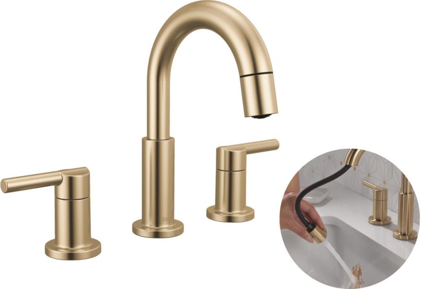 Delta Nicoli Brushed Gold Bathroom Faucet with Pull Down Sprayer