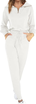 Women's Two Piece Knit Tracksuit Set - Zip Pullover & Joggers