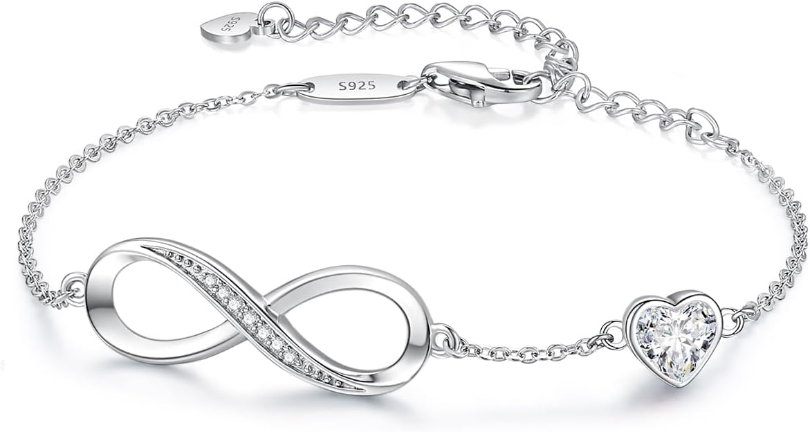 Infinity Heart Birthstone Charm Link Bracelet for Women Gift