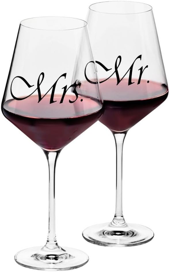 Krosno Mr & Mrs Wine Glasses Set of 2 for Elegant Celebrations