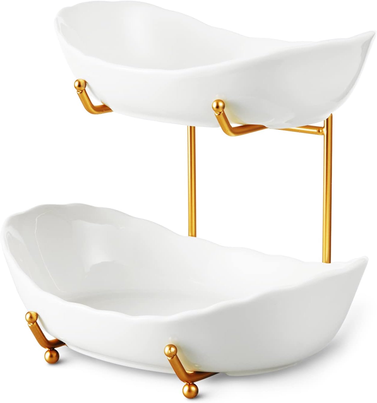 2 Tier Ceramic Fruit Bowl for Kitchen Counter - Cute & Small