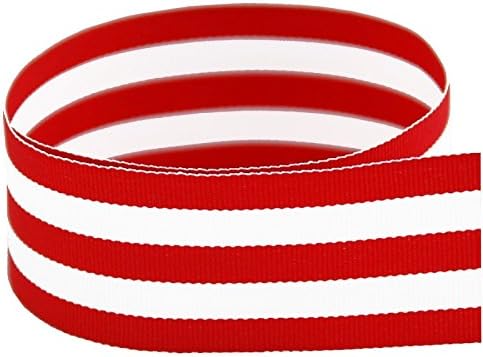 7/8 in Red & White Taffy Striped Grosgrain Ribbon - 100 Yards