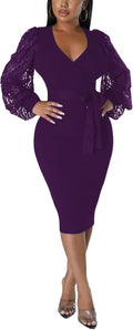 BOGURST Semi Formal Church Dresses for Women - Bishop Sleeve V-Neck it