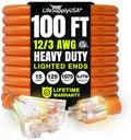 100ft Orange 12/3 Heavy Duty Extension Cord 3-Outlet - Waterproof