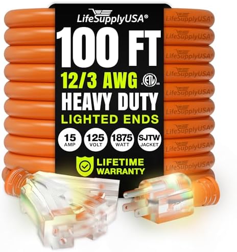100ft Outdoor Indoor Extension Cord 3-Outlet Heavy Duty