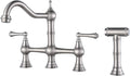 WOWOW 8 inch Centerset Bridge Kitchen Faucet with Brass Sprayer