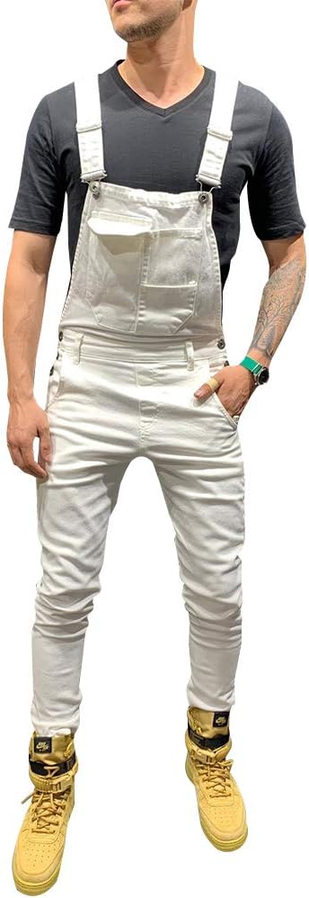 LONGBIDA Men's Denim Bib Overalls Fashion Slim Fit Jumpsuit