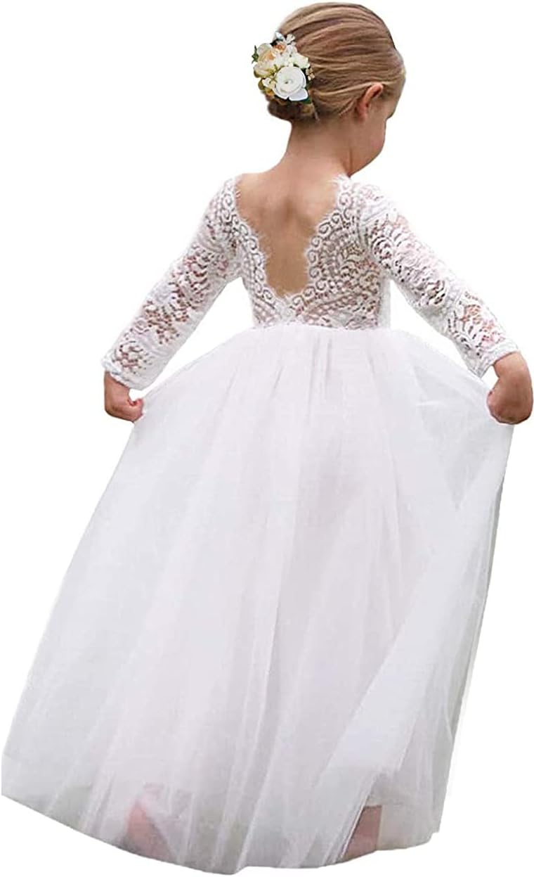 Topmaker Flower Girl Dress for Toddler Girls, Lace Tulle Style