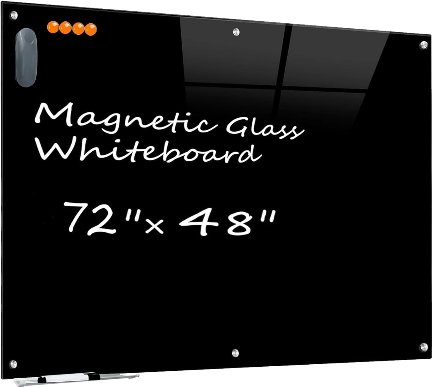 KIZZBY Magnetic Glass Dry Erase Board - Large 72x48 Black Board