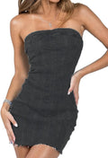Fronage Women's Strapless Denim Mini Dress - Sexy Bodycon Tube
