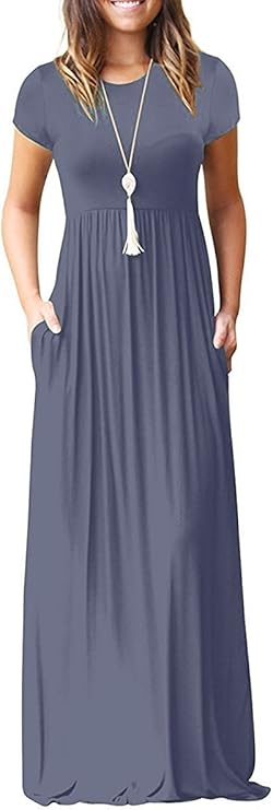 GRECERELLE Women's Short Sleeve Maxi Dresses with Pockets