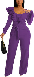 HBQ Womens One Piece Jumpsuit V-Neck Ruffle Sleeveless Wide Leg