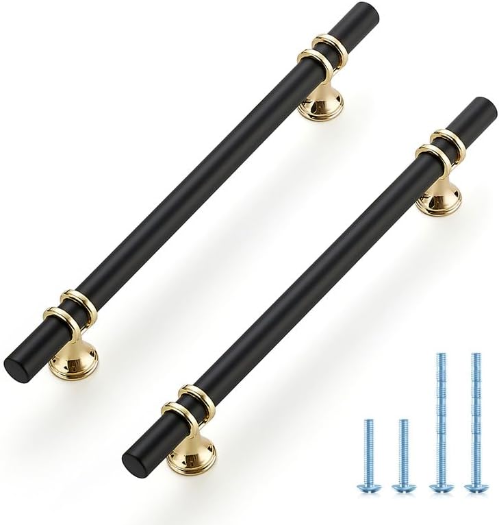 Ravinte Hardware 10 Pack Matte Black Gold Cabinet Pulls Handles