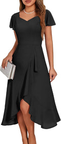 V Neck Formal Wedding Guest Dress for Women - Ruffle Sleeve Elegance