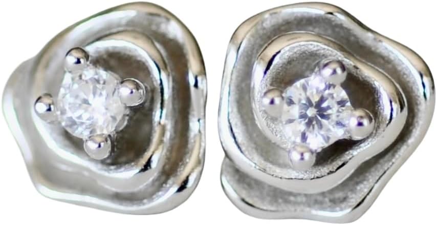 Rose Earrings in Sterling Silver 925 with Sparkly CZ for Elegance