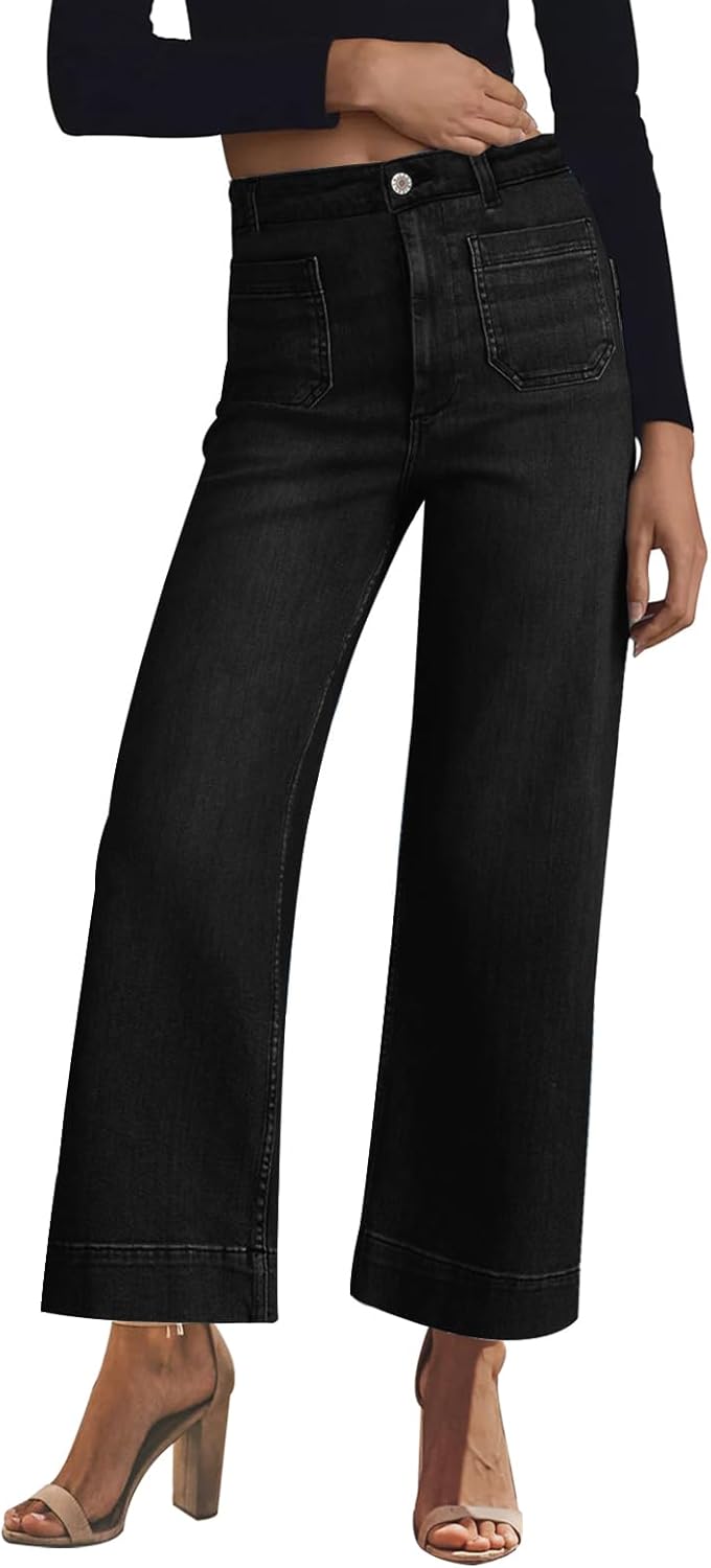 KUNMI Women's High Waisted Wide Leg Stretchy Denim Pants