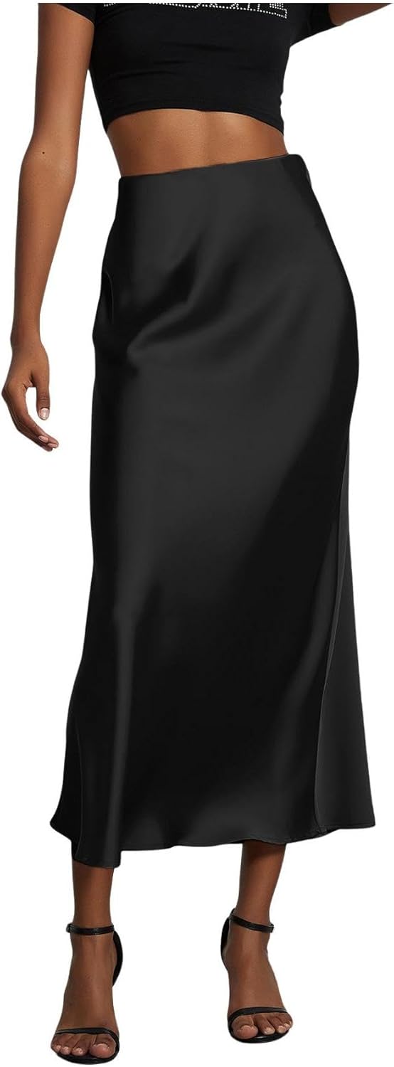 Elegant Satin Midi Skirt for Women - Flared Fishtail Style