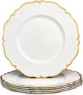 White Scalloped Charger Plates with Gold Rim, 13 in Set of 6 - Elegant
