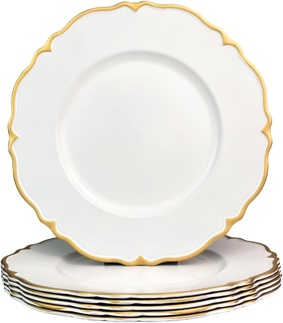 Set of 6 Elegant 13 Gold Rim Charger Plates