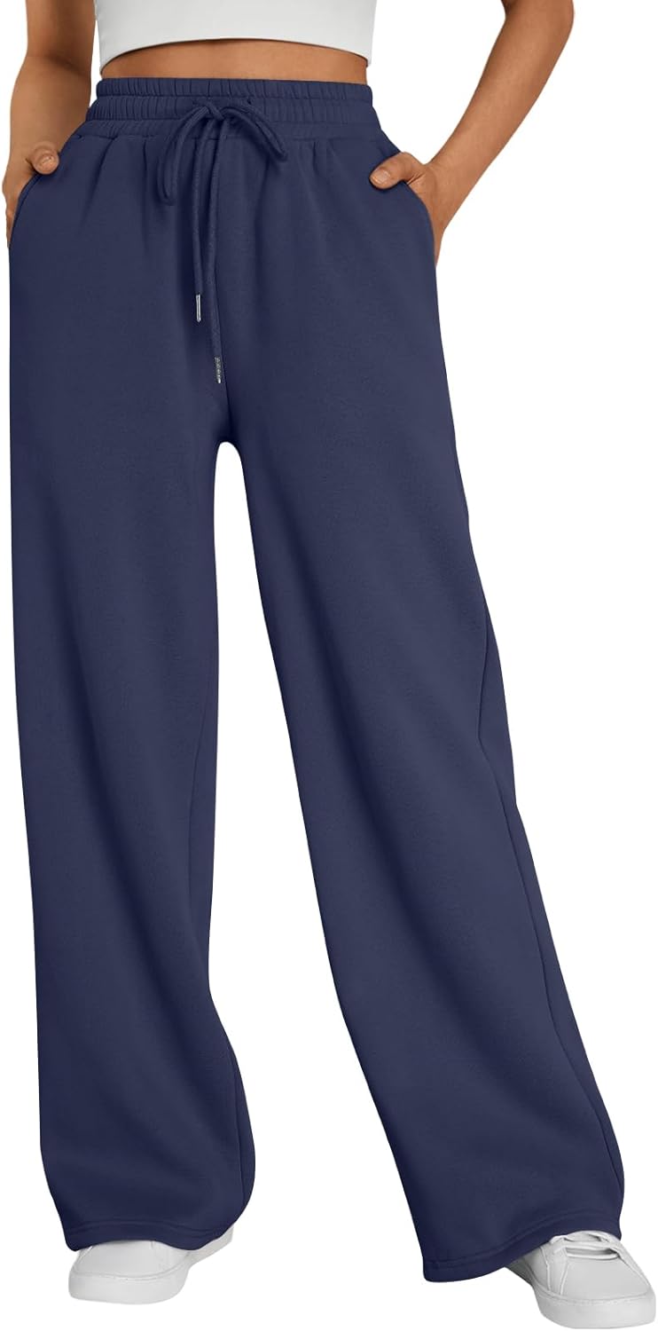 Trendy Queen Womens Wide Leg Fleece Lined Sweatpants for Comfort