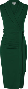 GRACE KARIN Women's Work Sleeveless Ruched Bodycon Midi Dress - Office