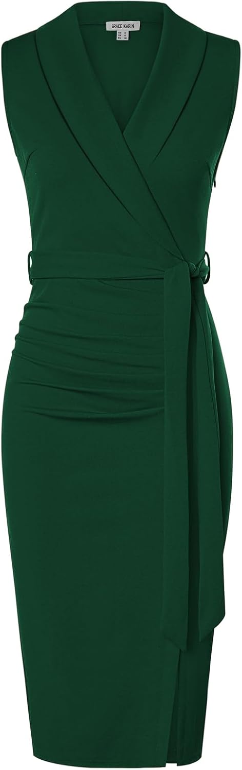 GRACE KARIN Women's Sleeveless Ruched Bodycon Office Dress