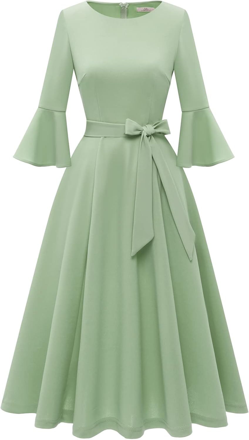 Vintage Bell Sleeve Women's Church Dresses for Weddings and Parties
