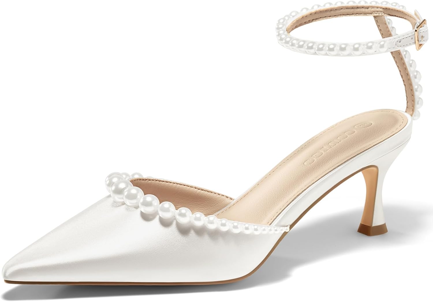 Coutgo Womens Pearl Kitten Heels for Elegant Wedding Style