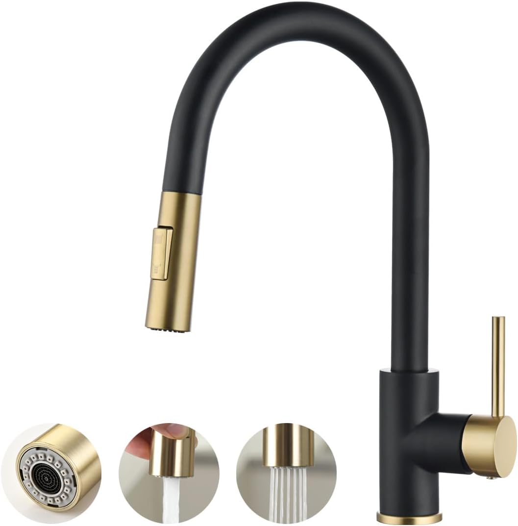 Havin Gold and Black Kitchen Faucet with Pull Down Sprayer