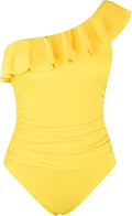 One Shoulder Ruffle One-Piece Swimsuit - Asymmetric Tummy Control