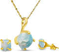 Real raw gemstone necklace and earring set - Dainty 925 gold plated