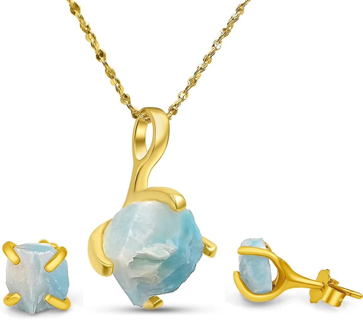 Real Raw Gemstone Jewelry Set with 925 Sterling Silver Plating