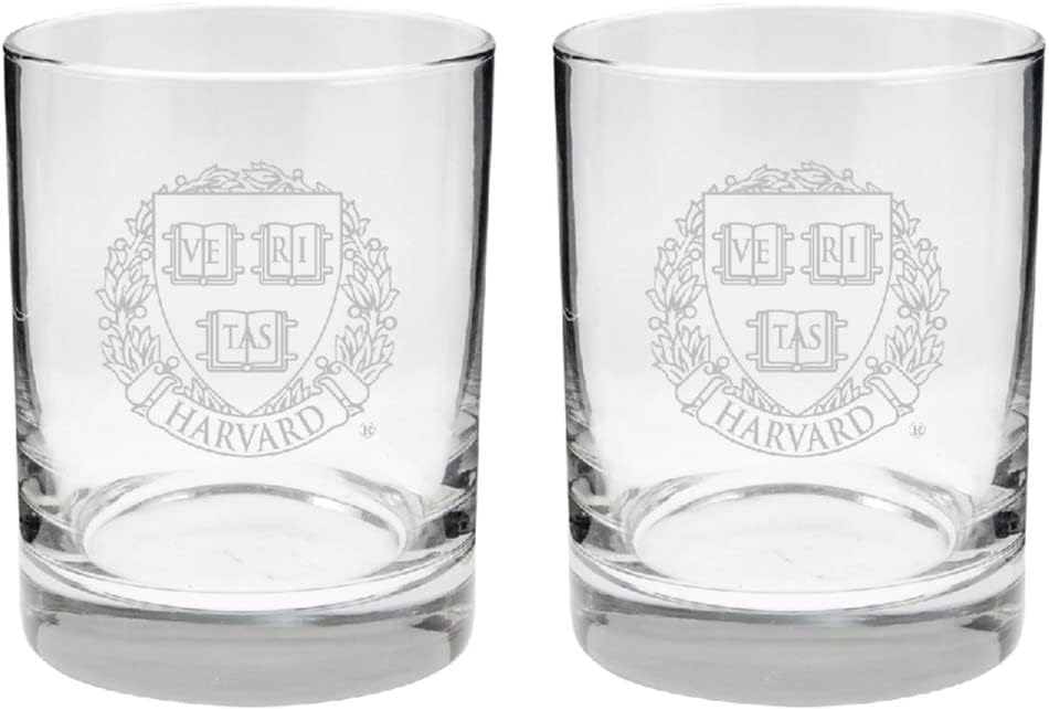 Harvard University 2-Sided Satin Finish Rocks Glass Set of 2