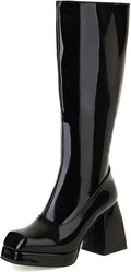 SOVANYOU Black Leather Platform Boots for Women Fashion Style