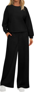 Womens Fall Sweatsuits Two Piece Set - Crewneck Lounge Set