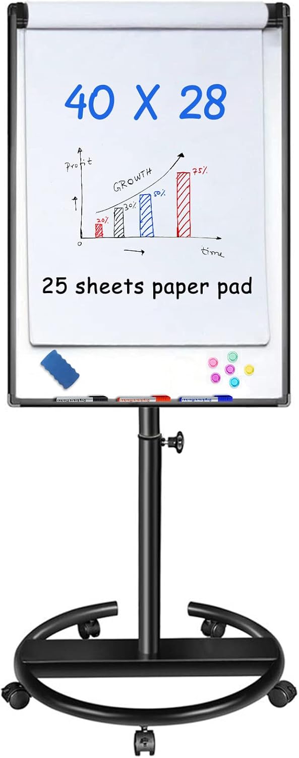 maxtek Mobile Dry Erase Board 40x28 in Portable Easel with Paper Pad