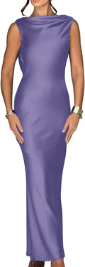 Memoriesea Women Elegant Sleeveless High Neck Tie Maxi Dress