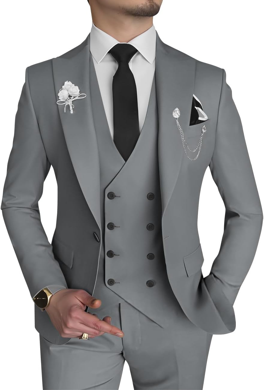 Wangyue Men's 3 Piece Slim Fit Suits for Formal Events