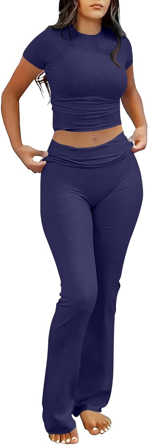 Lounge Sets for Women - 2 Piece Foldover Yoga Flare Leggings