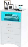 White Nightstand with Wireless Charging Station and LED Lights