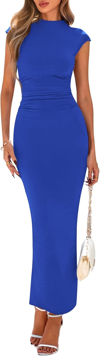 Elegant Summer Maxi Dress for Women with Ruched Bodycon Style