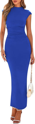 Women's Summer Maxi Ruched Bodycon Dress - Elegant Slit Fit