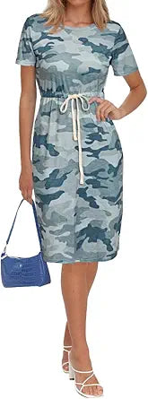 PRETTYGARDEN Women's Summer Short Sleeve Striped Dress with Pockets