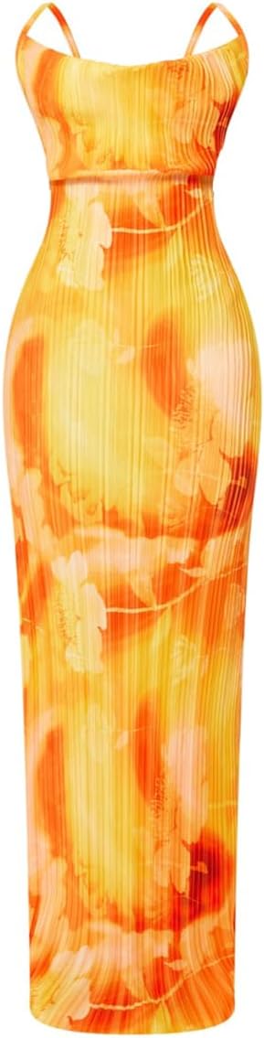 Cowl Neck Dress Sexy Strap Shoulder Pleated Maxi for Women